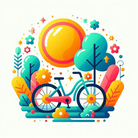 Bicycle in the park. Colorful vector illustration in flat styleのイラスト素材