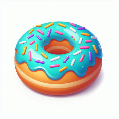 Illustration of a colorful donut with sprinkles on a white backgroundのイラスト素材