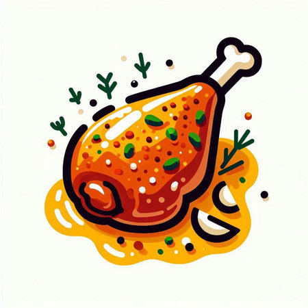 Illustration of a chicken thigh with mustard sauce on a white backgroundのイラスト素材