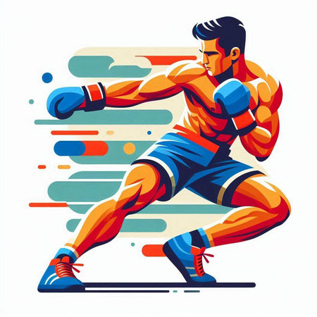 Boxing vector illustration. Sportsman in action isolated on white background.のイラスト素材
