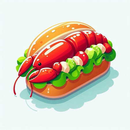 Illustration of a hamburger with lobster and salad on a white backgroundのイラスト素材