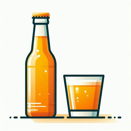 Bottle and glass of beer on white background. Vector illustration.のイラスト素材