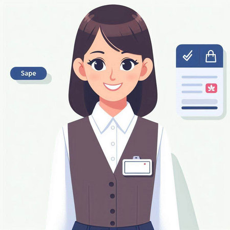 Female receptionist in uniform looking at the camera. Vector illustration.のイラスト素材