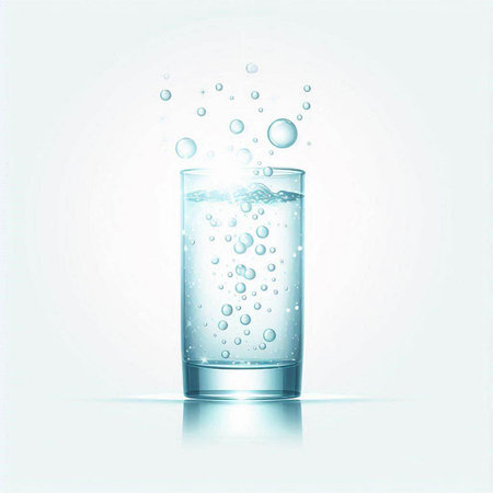 Glass of water with bubbles on a white background. Vector illustration.のイラスト素材