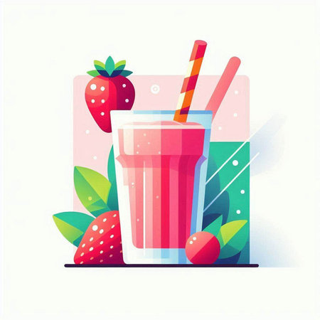 Strawberry smoothie in a glass with straws. Vector illustration.のイラスト素材