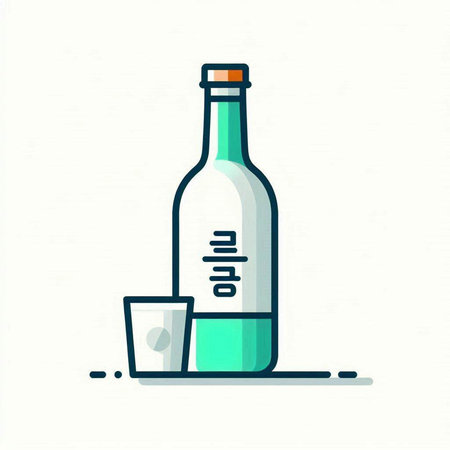 Bottle of vodka and glass. Vector illustration in flat style.のイラスト素材