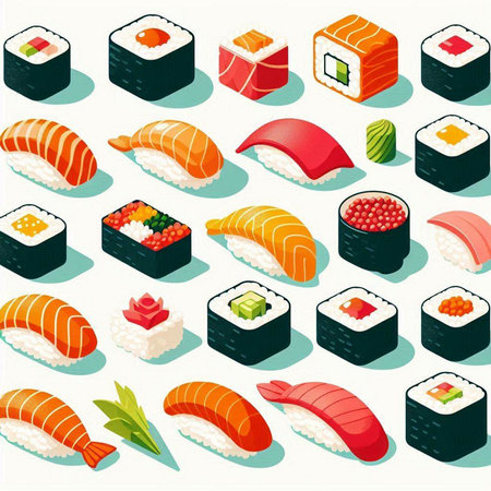 Sushi set. Isometric illustration of sushi set for web designのイラスト素材