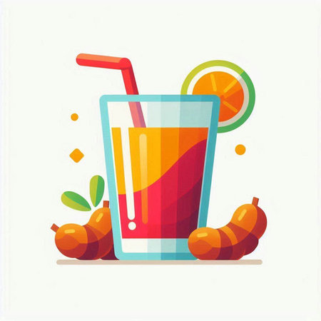 Cocktail with orange, apple and cinnamon. Vector illustration.のイラスト素材