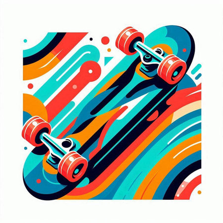 Skateboard on colorful background. Vector illustration in flat style.のイラスト素材