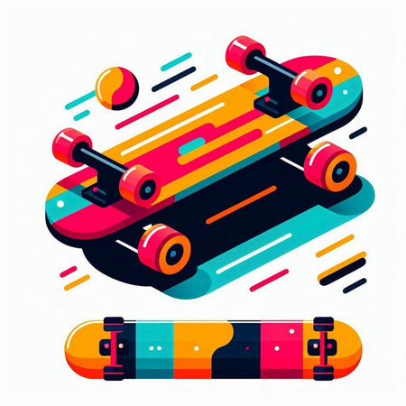 Skateboard isometric vector illustration. Skateboard on colorful backgroundのイラスト素材