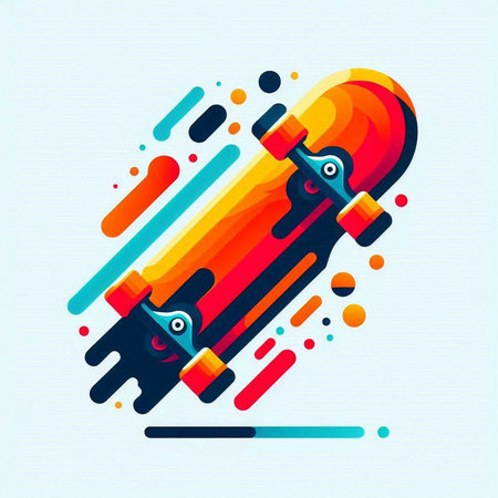 Skateboard vector illustration. Colorful geometric background. Modern style.のイラスト素材