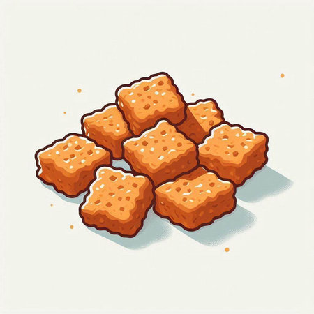 Illustration of a pile of croutons on a white backgroundのイラスト素材
