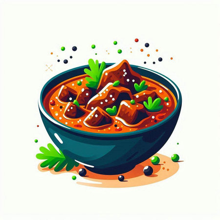 Illustration of a bowl of beef goulash with parsleyのイラスト素材