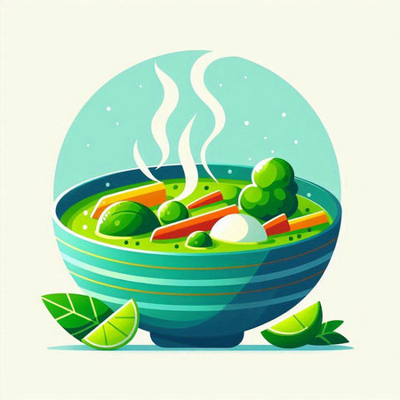 Bowl of soup with vegetables. Vector illustration in flat style.のイラスト素材