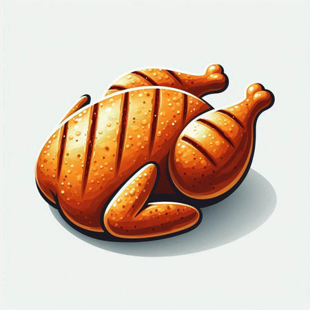 Illustration of a roasted chicken on a white background. Vector illustrationのイラスト素材