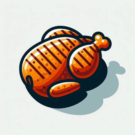 Grilled chicken. Vector illustration of a piece of fried chicken.のイラスト素材