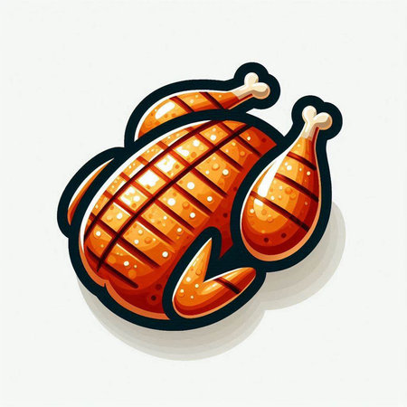 Roast chicken icon. Vector illustration of fried chicken on white background.のイラスト素材