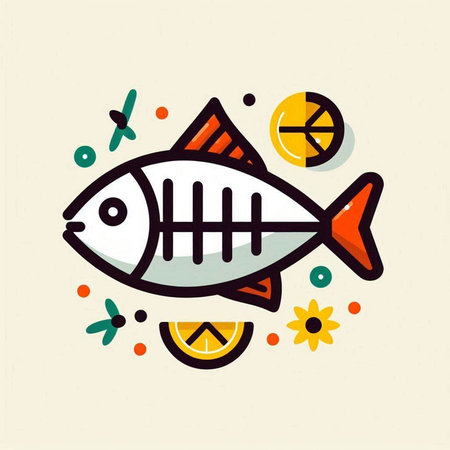 Fish icon in doodle style. Vector illustration of fish.のイラスト素材