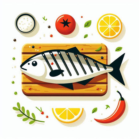 Fish logo. Seafood icon. Seafood logo. Vector illustration.のイラスト素材