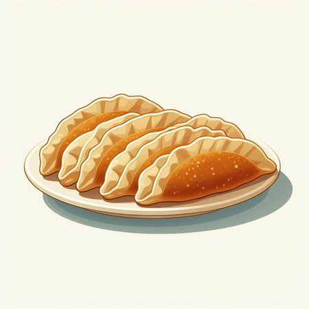 Illustration of a plate of fried pies on a white background.のイラスト素材