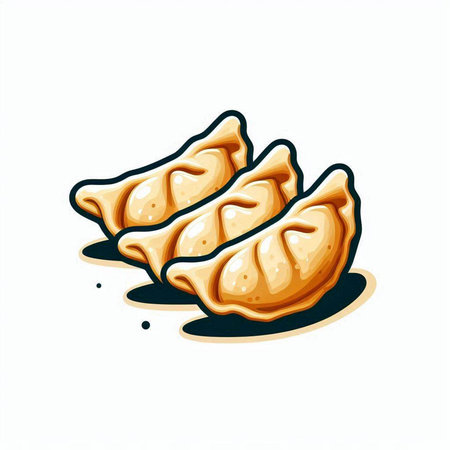 Illustration of fried dumplings with soy sauce on a white backgroundのイラスト素材