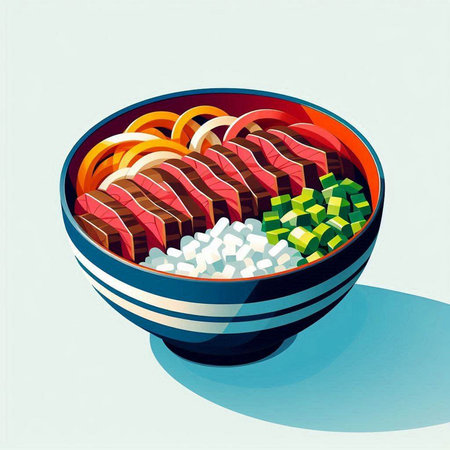 Illustration of japanese food in a bowl on white backgroundのイラスト素材
