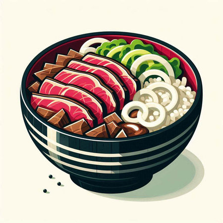 Sashimi bowl with sashimi and vegetables, vector illustrationのイラスト素材