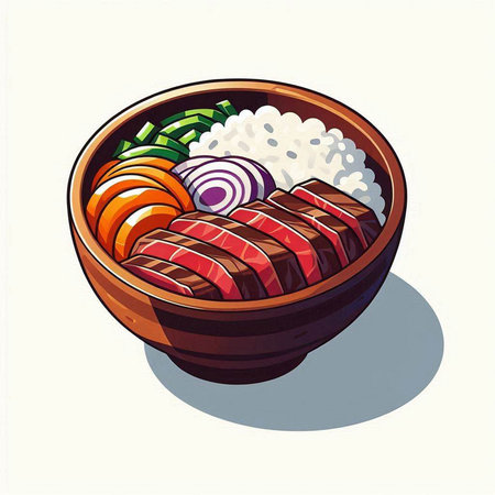 Illustration of japanese food in a bowl. Vector illustration.のイラスト素材