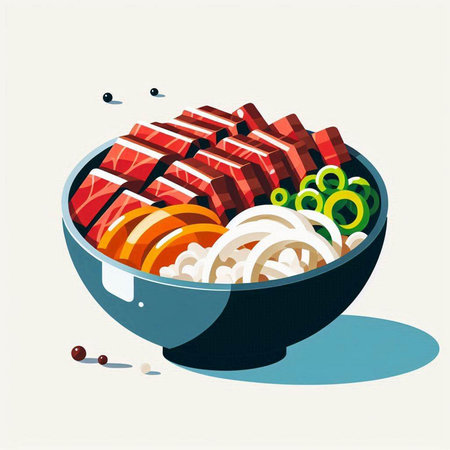 Illustration of japanese food in a bowl. Vector illustrationのイラスト素材