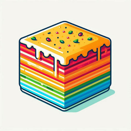 Vector illustration of a stack of multicolored pancakes with cream and berriesのイラスト素材
