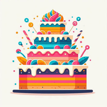 Birthday cake. Vector illustration in flat design style. Isolated on white background.のイラスト素材