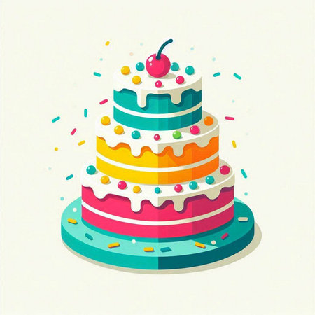 Colorful birthday cake isolated on white background. Flat style vector illustration.のイラスト素材