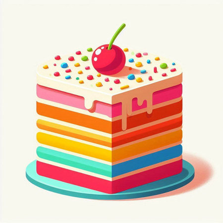 Rainbow cake with cherry on top. Vector illustration in cartoon style.のイラスト素材