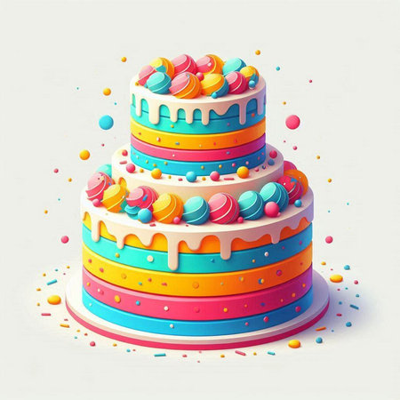 Colorful birthday cake with icing and sprinkles. Vector illustration.のイラスト素材