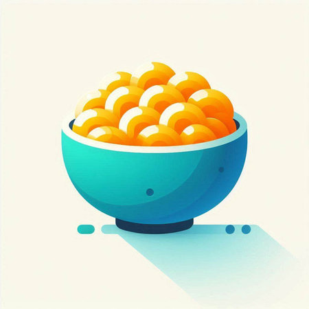 Illustration of a bowl full of noodles on a white background.のイラスト素材