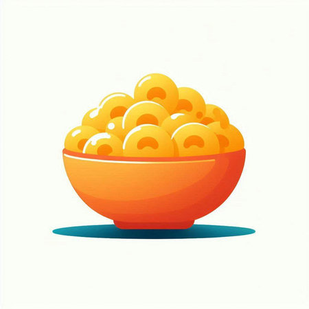 Illustration of a bowl of yellow macaroni on a white backgroundのイラスト素材
