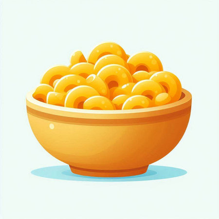Illustration of a bowl of macaroni on white background.のイラスト素材