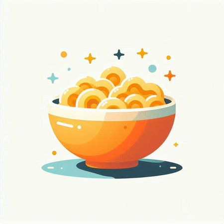 Illustration of a bowl of macaroni on white background.のイラスト素材