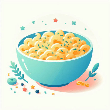 Illustration of a bowl of macaroni and cheese with sprinklesのイラスト素材