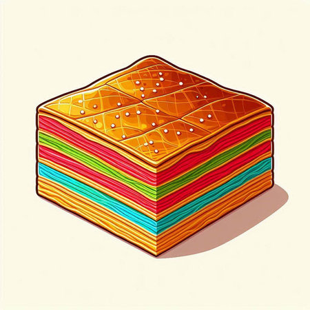 Hand drawn illustration of a rainbow cake. Colorful vector drawing.のイラスト素材