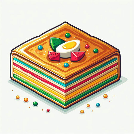 Illustration of a piece of cake with colorful sprinkles on a white backgroundのイラスト素材