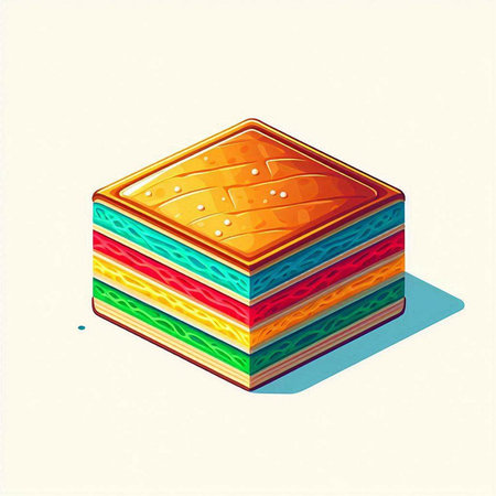Piece of multicolored cake on a light background. Vector illustrationのイラスト素材