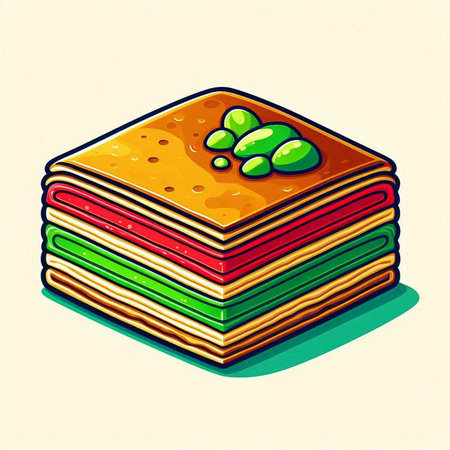 Illustration of a stack of multi-colored pancakes. Vector illustration.のイラスト素材