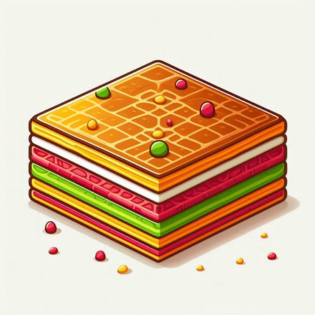 Illustration of a piece of cake with jam on a white backgroundのイラスト素材