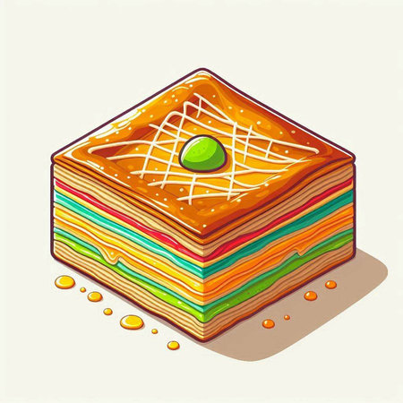 A piece of rainbow cake on a white background. Vector illustration.のイラスト素材