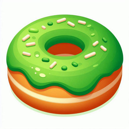 Illustration of a green donut with sprinkles on a white backgroundのイラスト素材