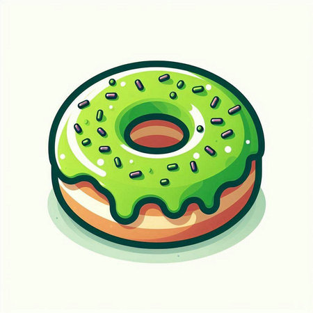 Illustration of a donut with green glaze on a white backgroundのイラスト素材
