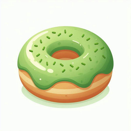 Illustration of a green glazed donut on a white backgroundのイラスト素材