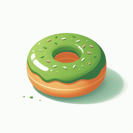 Illustration of a green glazed donut on a white backgroundのイラスト素材