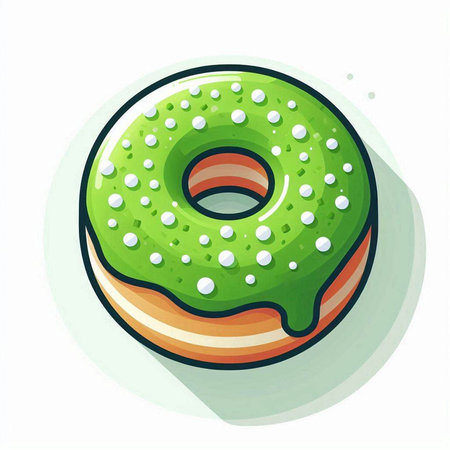 Donut with green glaze and sprinkles. Vector illustration.のイラスト素材